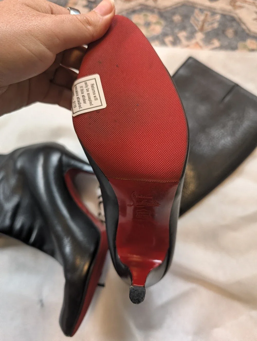 Christian Louboutin Black Leather Stiletto Boots with Red Soles